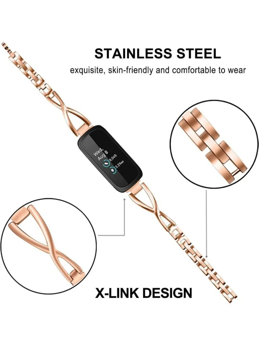 Stylish Stainless Steel Watch Band for Fitbit Inspire 2/HR - Women's Jewelry